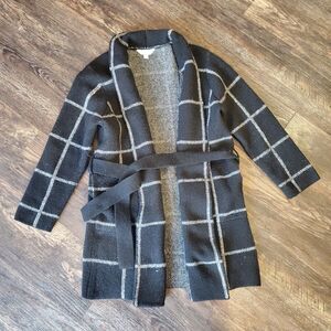 Time & Tru Large (12-14) Cardigan with Tie Black and White